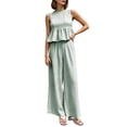 thumbnail image 2 of Karymi Womens Tops Dressy Casual 2-Piece Gingham Outfit, Sleeveless Round Neck Peplum Top + High Waist Wide Leg Pants with Pockets, Summer Casual Set Plus Size Tops for Women, 2 of 7