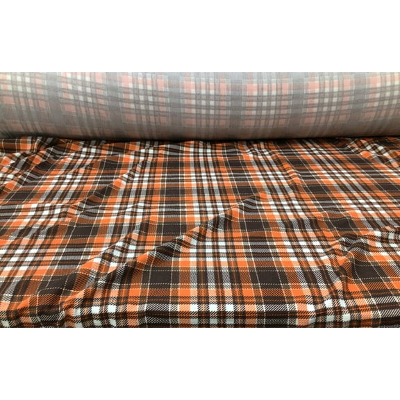 Printed Liverpool Textured Fabric Stretch Orange Brown White Plaid 1N21