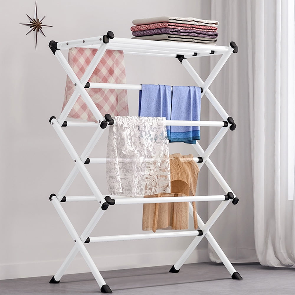Zootealy Folding Drying Rack Metal Stand Hanging Saving Space Multifunction Home Laundry Clothes Towel Organizer White