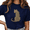 1-Blue, variant on Women's White Sitting Cheetah Profile Silhouette Graphic Short Sleeve T-Shirt Soft Cotton Crewneck Top