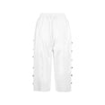 thumbnail image 5 of Pantalones capri con cintura elástica y botones laterales para mujer - Pantalones informales holgados de color liso, 5 of 5