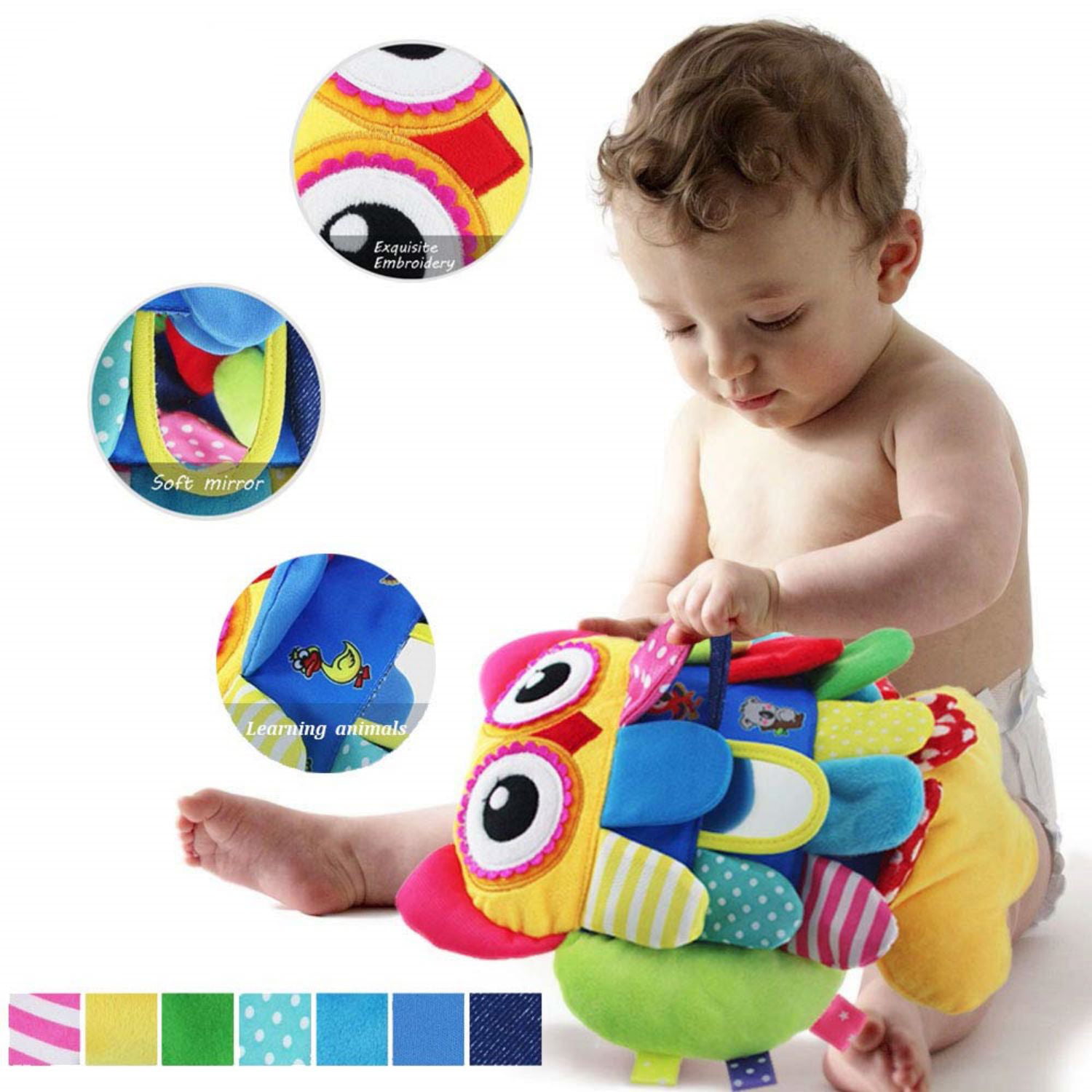Sassy Infant Baby Kids Children Peek A Boo Mirror Crinkle Rattle Toy Cloth Book 