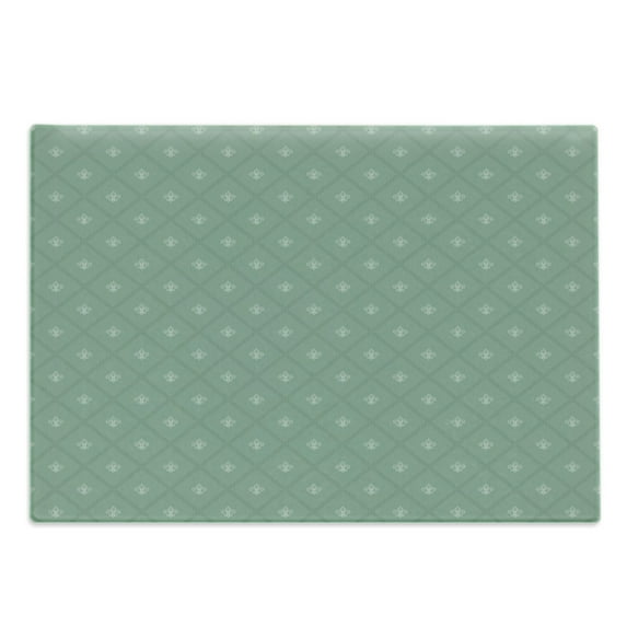 Fleur De Lis Cutting Board, Abstract Geometric Pattern with Rectangles and Royal Lilies Floral Elements, Decorative Tempered Glass Cutting and Serving Board, Large Size, Reseda Green, by Ambesonne