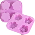 thumbnail image 1 of Flower Shape Silicone Mold, 2 Pack 4 Cavity Non-stick Food Grade Silicone Mold DIY for Chocolate, Candy, Handmade Soap and Bath Balls, 1 of 5