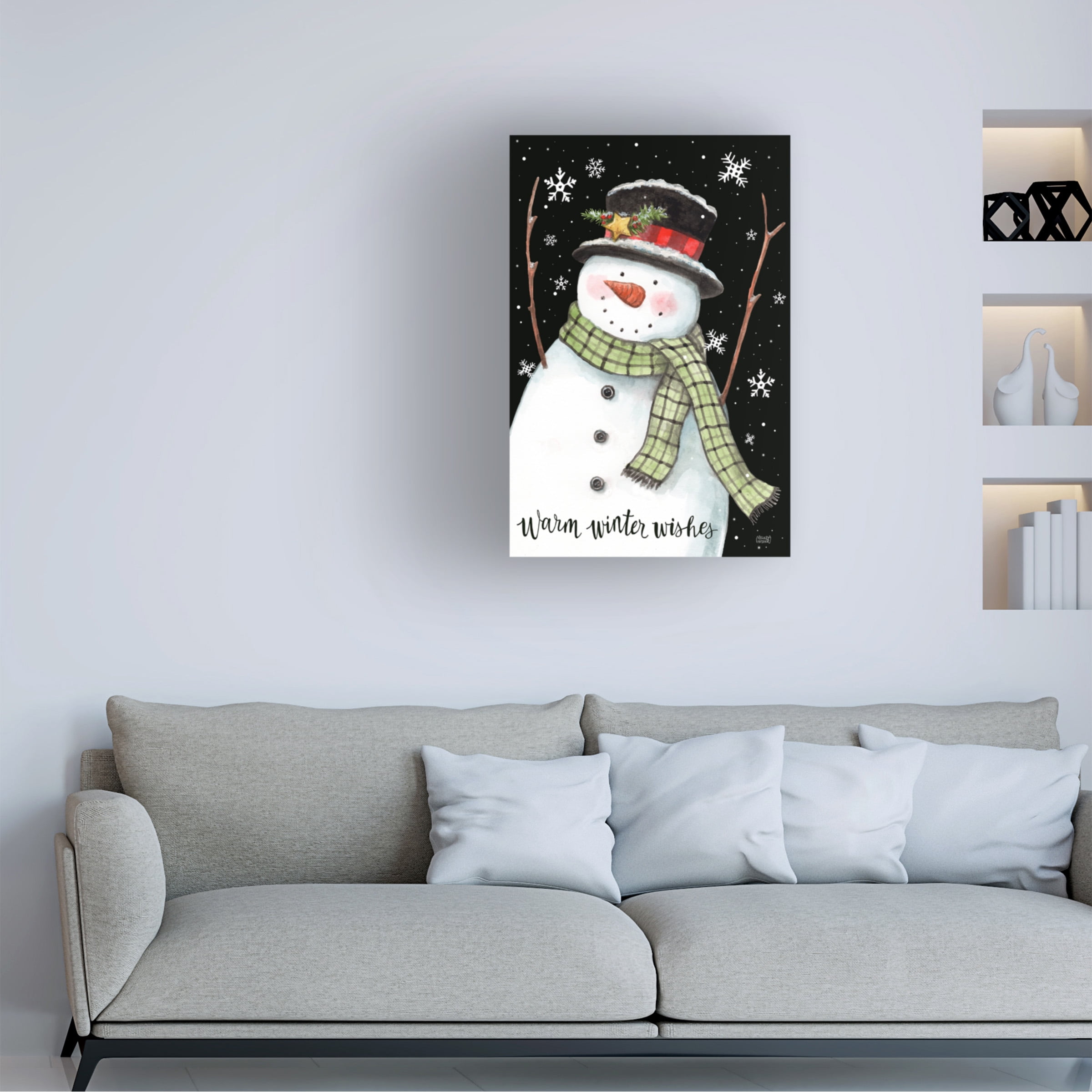 Canvas Wall Art - Melinda Hipsher 'Whimsical Country Snowman With Snowflakes' Wall Art for Living Room, Bedroom, or Office DÃ©cor by Trademark Fine Art - 30 x 47 Inches