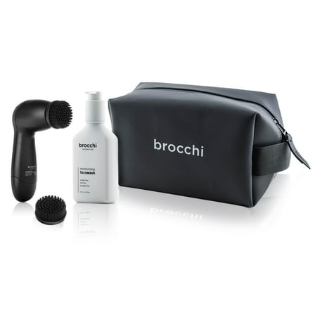 Brocchi | Men's Sandalwood Face Wash, Exfoliating Facial Brush   Travel Bag - Gift Set