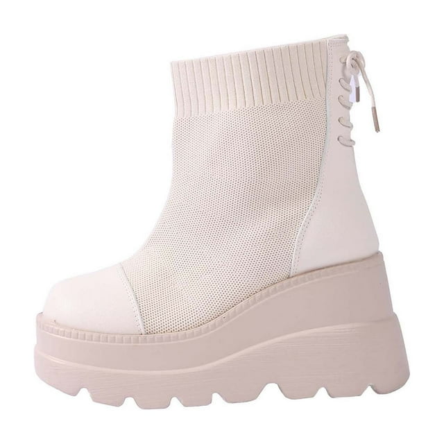 White Womens Winter Boots With Elastic Leg Round Toe And Rear Laces For Casual Wear These Ankle Boots Are Made For Comfort And Support Size 40