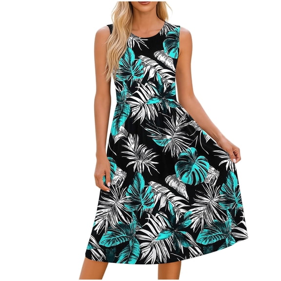 Kezqiaxn Sundresses for Women Fashion Sleeveless Crew Neck Casual Dress with Pockets Womens Summer Dresses Women's Clothing
