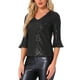 thumbnail image 4 of Top de lentejuelas INSPIRE CHIC para mujer con mangas de campana 3/4, escote en V, metálico, brillante y con purpurina, blusa de fiesta S negra, 4 of 5