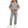 thumbnail image 7 of Wilark Girls Plaid Outfit Sets Comfy Soft Warm Lounge Long Sleeve Casual Kids Fall Winter Loungewears Dark Gray 10, 7 of 7