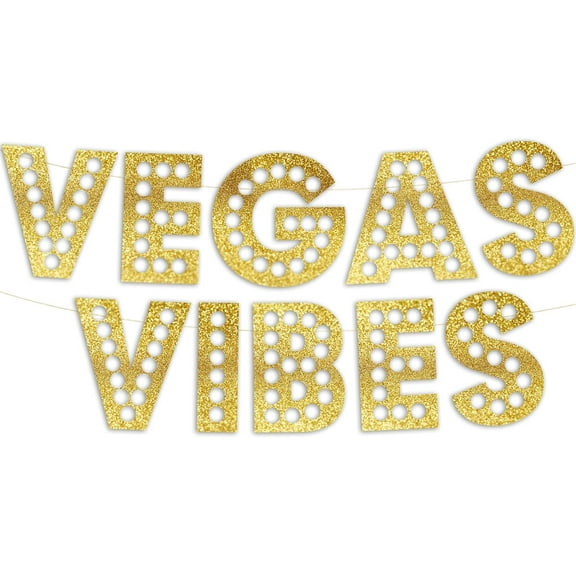 Vegas Vibes – Casino Themed Glitter Banner – Las Vegas Birthday and Bachelorette Party Decorations – Poker Party Garland, Favors and Supplies