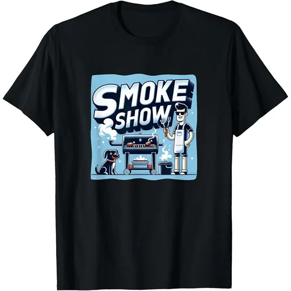Funny Smoke Show BBQ Grill Graphic for Dad & Men Short Sleeve Casual T-Shirt