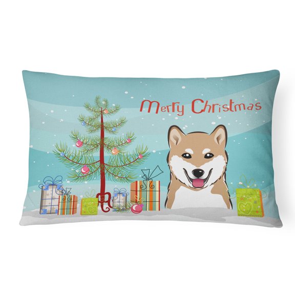 Carolines Treasures BB1597PW1216 Christmas Tree and Shiba Inu Canvas Fabric Decorative Pillow, 12H x16W, multicolor