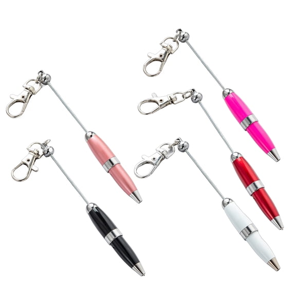 5pcs Beadable Ballpoint Pen with Keychain 1.0mm Signature Pen Metal Stationery Pen Bead Rollerball Pen for School Office
