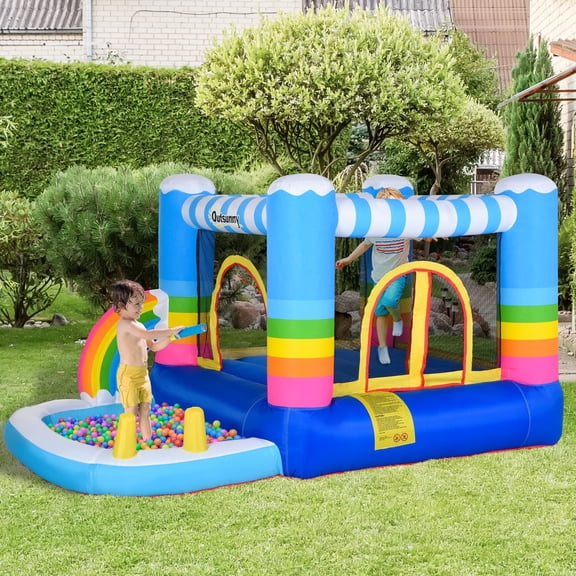 Outsunny 2-in-1 Kids Bounce House Inflatable Water Slide Jump Castle