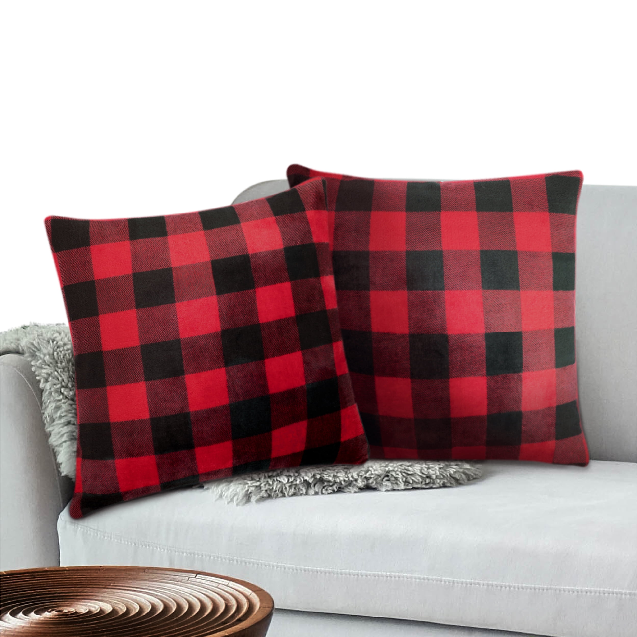 Pavilia Buffalo Check Black Red Plaid Throw Pillow Covers, Set of 2, 18x18 | Decorative Square Pillow Case Sofa Couch Bed Bedroom Living Room | Fleece