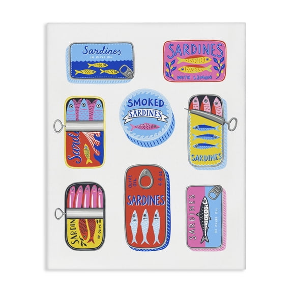 Stupell Industries Bright & Pastel Sardine Tins Canvas Wall Art design by Bex Morley Design, 20 x 16
