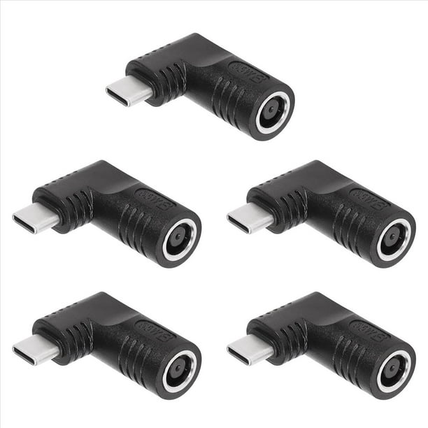 5X Adaptador de Carga de Alimentación Macho con Entrada PD CC Hembra de 65 W A USB Tipo C para Teléfonos, Tabletas y Portátiles (Negro 7406 B)