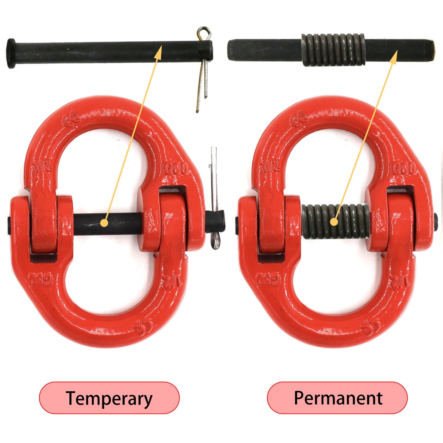 2-Pack Hammerlock Coupling Link 5.3T, 2 Assemble Options Industrial G80 Chain Connection Link 12000 lbs, Safety Chain Connector for Overhead Lifting, Towing, Chain Extending, and Rigging