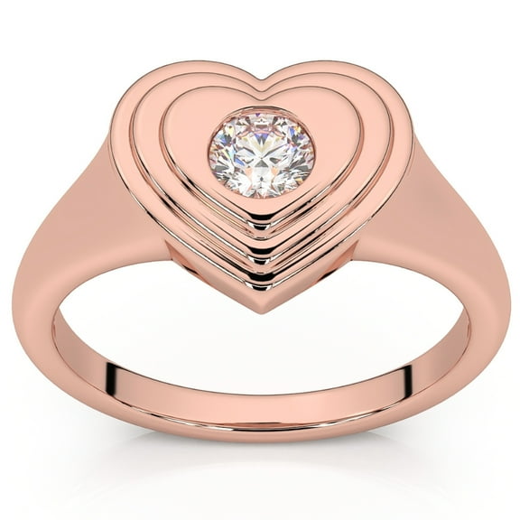 Pompeii 1/4Ct Diamond Solitaire Women's Sweetheart Signet Heart Ring 14k Gold Lab Grown