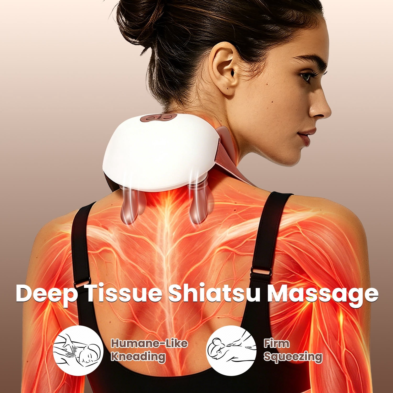 Cordless Shiatsu Neck Massager with 2 Heat Levels & 3 Intensity Settings, Rechargeable 2000mAh Deep Tissue Massage for Neck Shoulder Back Leg Ideal Gift for Home Office Travel