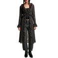 thumbnail image 3 of Cardigans for Women, V Neck Long Length Open Front Knit Sweaters with Ruffle Detail & Flare Sleeves, Spring Fall Street Wear | VerBelle,Black L, 3 of 9