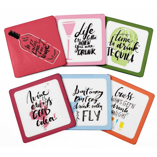Inkdotpot Ensemble de 6 sous-Verres Faciles à Nettoyer 4 Pouces Carrés-Réutilisables - Citations