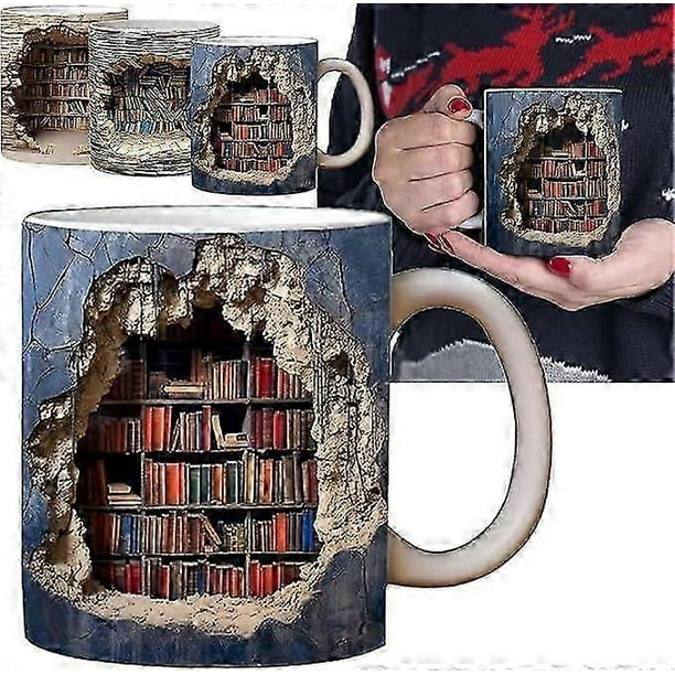 3d Bookshelf Mug,3d Effect Books Mugs, Creative Space Design Multi-purpose Mugs,coffee Mug Library Bookshelf Mug