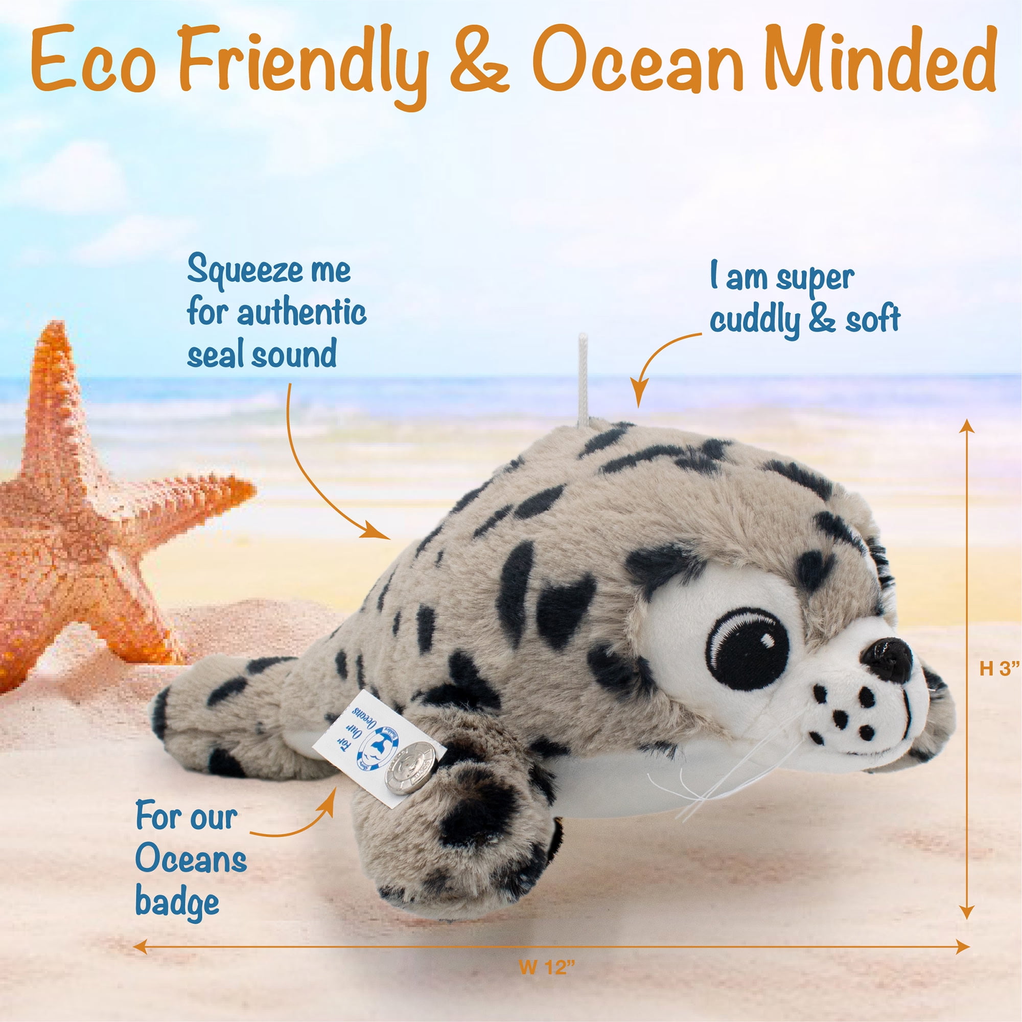 Sammy The Seal 12" Stuffed Plush Toy w/ Authentic Animal Sounds, for Kids Babies & Toddlers