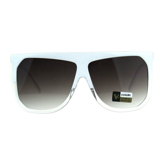 Womens Fashion Horn Rim Oversize Hipster Flat Top Sunglasses White Smoke
