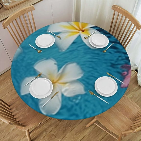 BANET Round Tablecloth Turquoise Ocean Daisy Washable Polyester Table Cloth Decorative Table Cover for Dining Banquet Indoor and Outdoor Use 31"-35