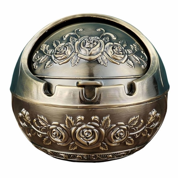 Outdoor Ashtray 1 Pack Copper Ashtray with Lid, Vintage Windproof Metal Ash Tray for Patio Home Office