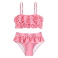 thumbnail image 6 of 3-12 Years Girls Two Piece Swimsuit Layered Halters Flounce Sport Bikini Set Adjustable Straps Beach Bathing Swimwear Kids Summer Beachwear Outfit Pink, 6 of 9