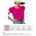 thumbnail image 6 of Women Crew Neck Blouse Cap Ruffle Sleeve Pure Color Loose Fitting Casual Summer Shirt Rose Red XL, 6 of 6