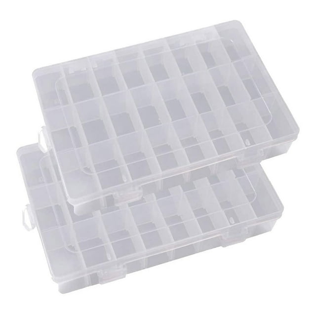 Caja organizadora de plástico duro transparente de 24 rejillas con divisores extraíbles-- Sincero Electrónica