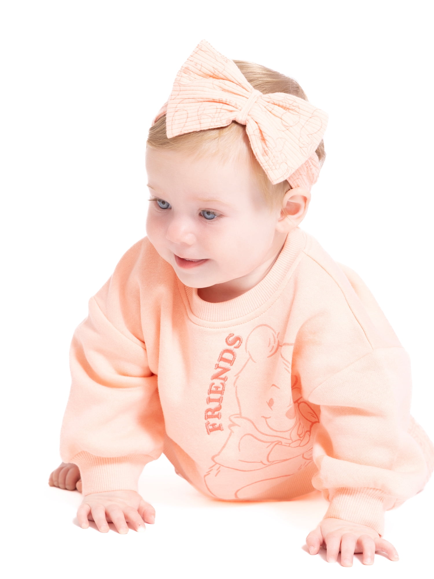 Winnie the Pooh Baby Girls Graphic Tulle Sweatshirt and Printed Leggings with Bow Headband Set, 3-Piece, Sizes 0/3M-24M