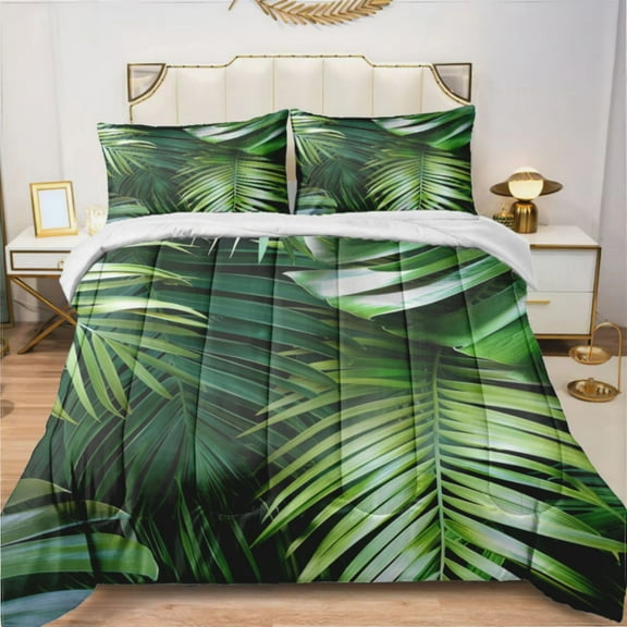 Green Palm Leaves (27) Comforter Set Bedding Set Duvet Set Set 3pcs Twin Size