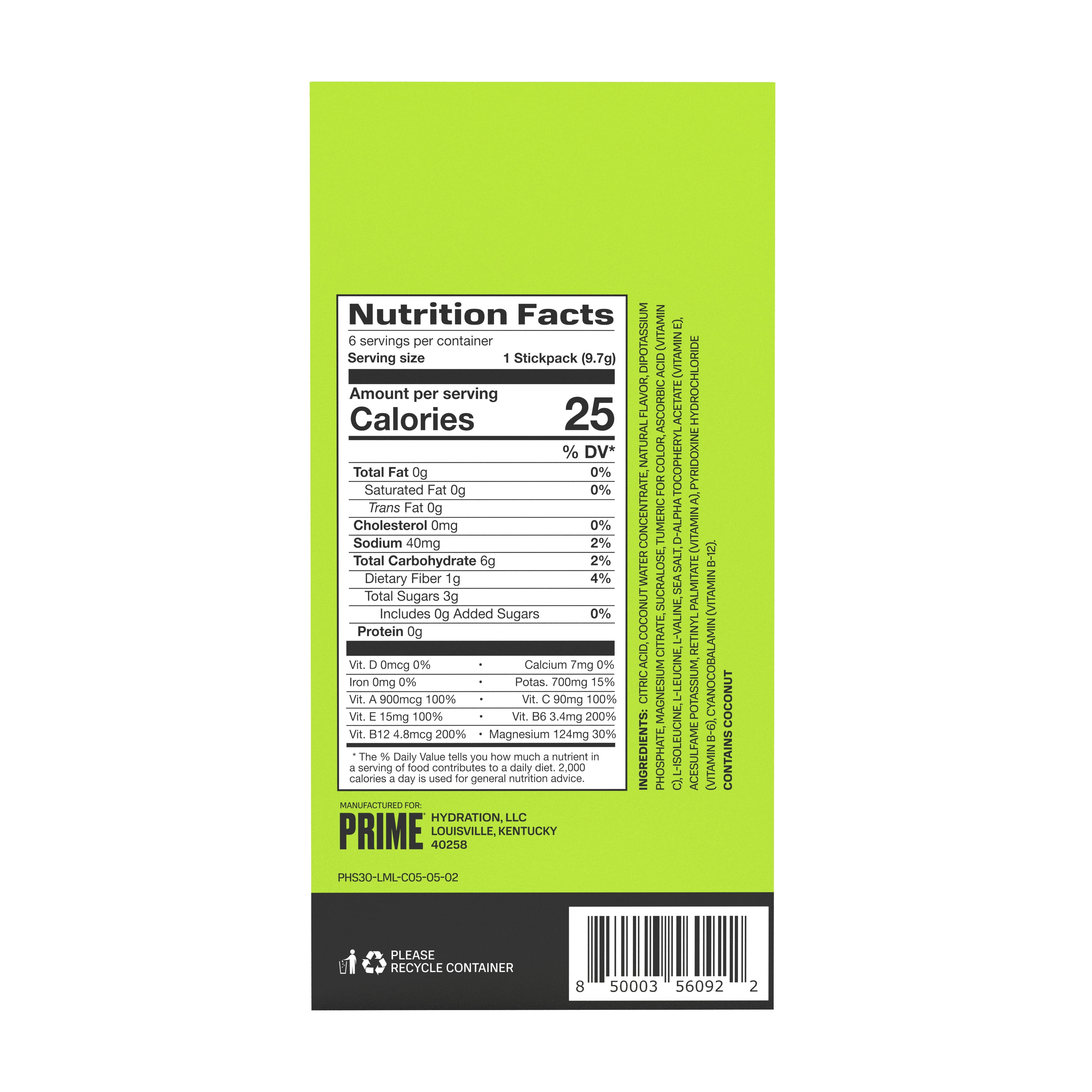 (2 pack) Prime Hydration Sticks, Lemon Lime, 6 Count, Electrolytes, Zero Sugar