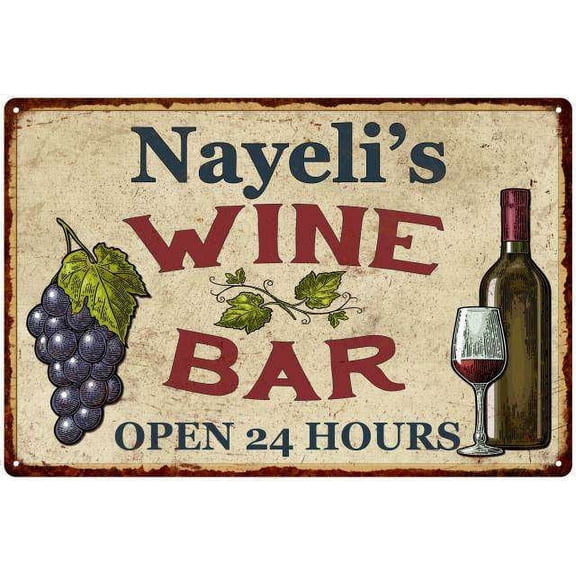 Nayeli's Rustic Wine Bar Sign Wall Decor Kitchen Gift 8 x 12 High Gloss Metal 208120056525