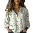 thumbnail image 2 of White Women Shirts, Women Cotton Shirt Printed Fashion Button Down Shirts Casual Tops Long Sleeve Blouse,Women Shirts 5XL, 2 of 4