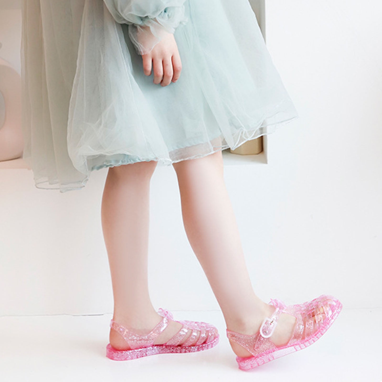 Virmaxy Toddler Baby Girls Sandals New Closed Toe Jelly Sandals Hollow Out Anti Skid Soft Sole Buckle Sandals Comfort Premium Summer Outdoor Casual Beach Sandals Pink-B 10