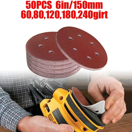 

50pcs 6 Inch 150mm 6 Hole Sandpaper Alumina 60 /80 /120/ 180/ 240Grit