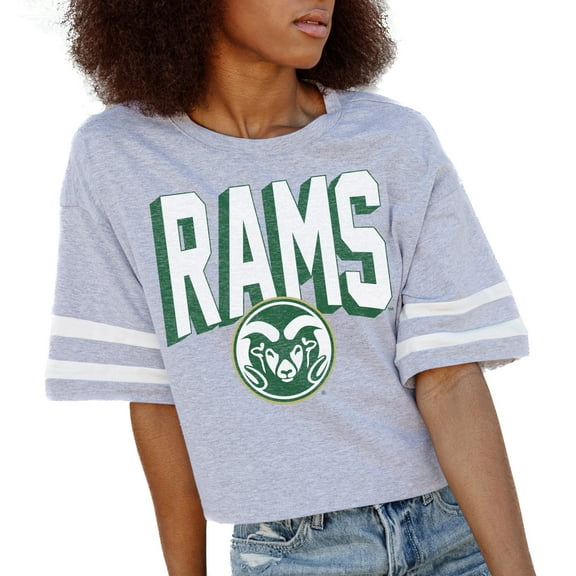 Women's Gameday Couture Gray Colorado State Rams No Shortcuts Drop Shoulder Sleeve Stripe Cropped T-Shirt