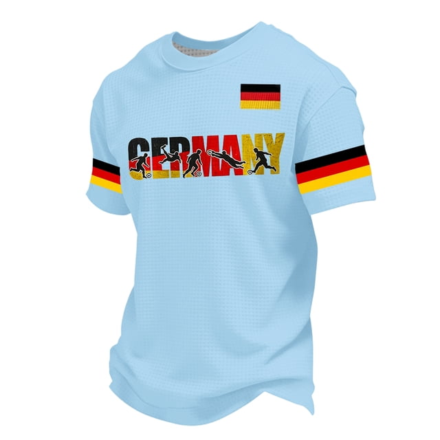 Women's Germany Football Graphic T-Shirt, Men's Soccer Graphic T-Shirt, Casual Short Sleeve Sports Top for Workout for Soccer Tournament 2026 Light Blue Size: XL