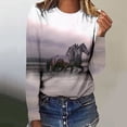 thumbnail image 2 of Pompotops Chemises pour Femmes Col Rond Imprimé Manches Longues Hauts Blouse Régulière Imprimée Liquidation, 2 of 5