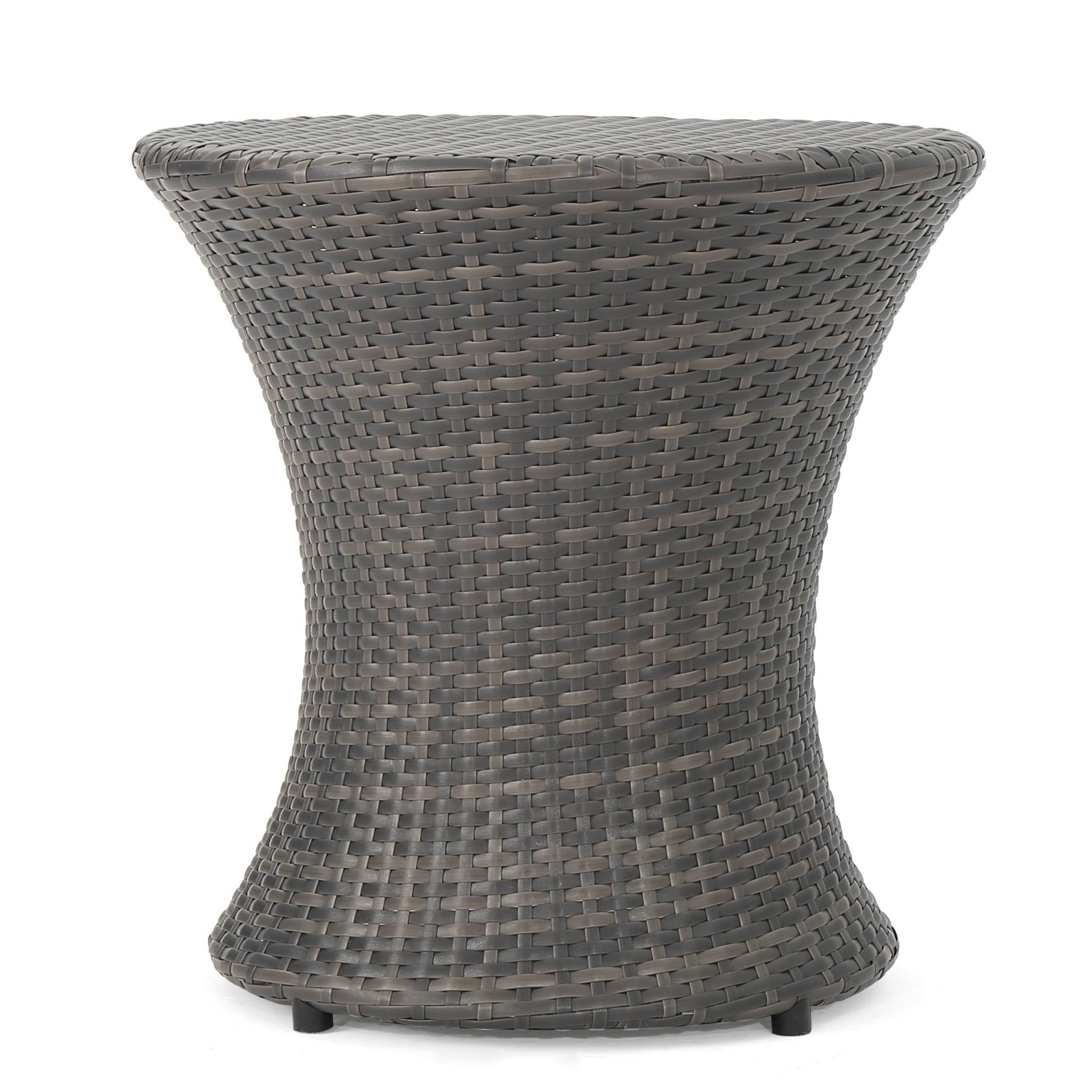Outdoor Glassless Wicker Hourglass Side Table, Simple Decor End Table for Patio Garden, Gray