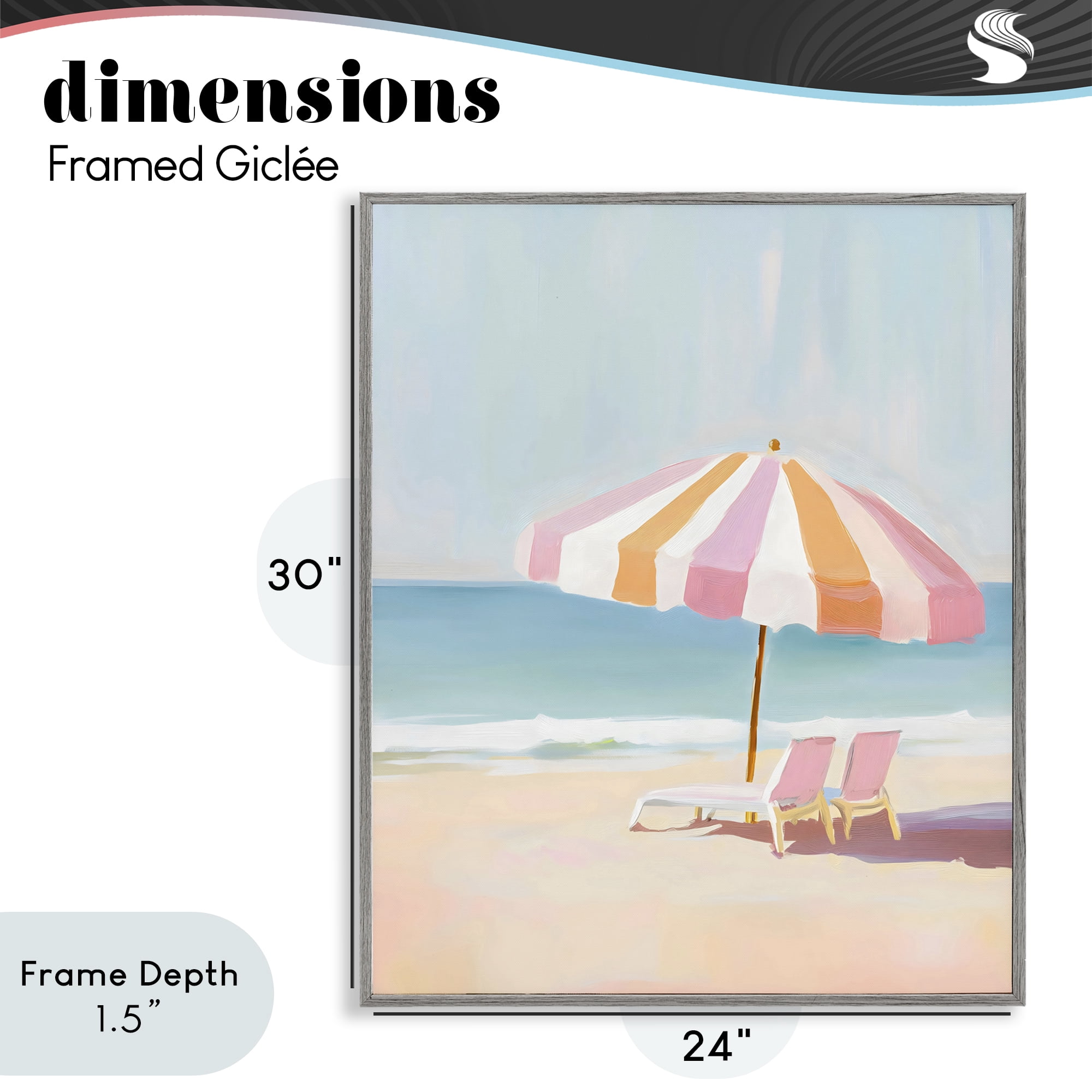Stupell Industries Striped Umbrella & Chairs Gray Framed Giclee Art, design by The Prints Vibe