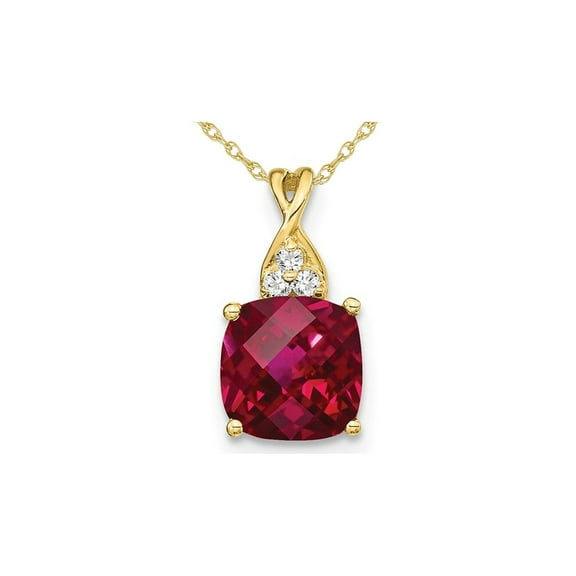 1.85 Carat (Ctw) Lab-Created Ruby Pendant Necklace in 10K Yellow Gold with Chain