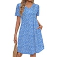 thumbnail image 3 of Fantaslook Summer Dresses for Women Short Sleeve Pleated V Neck Dress A Line Casual Tunic Dresses with Pockets, 3 of 10