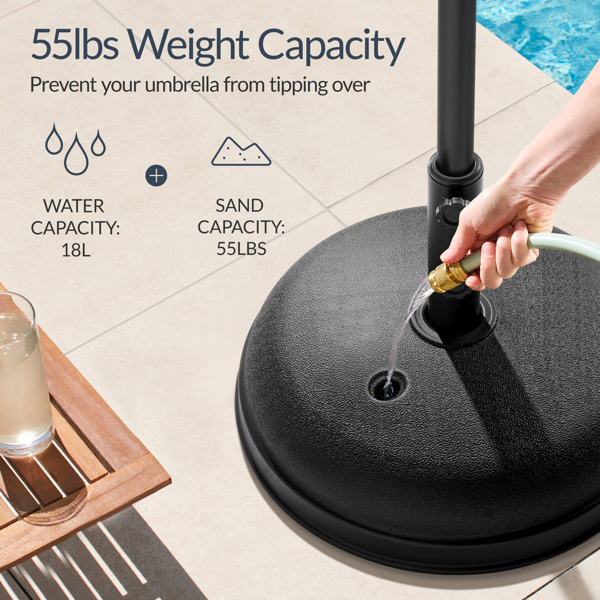 Best Choice Products Fillable Plastic Patio Umbrella Base Stand, Pole Holder w/ Adjustment Knob, Round Dome - Black